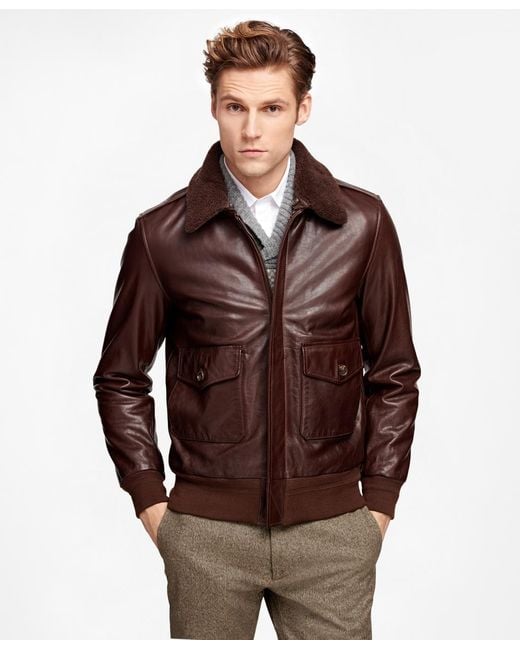 Brooks brothers Leather Bomber Jacket in Brown for Men | Lyst